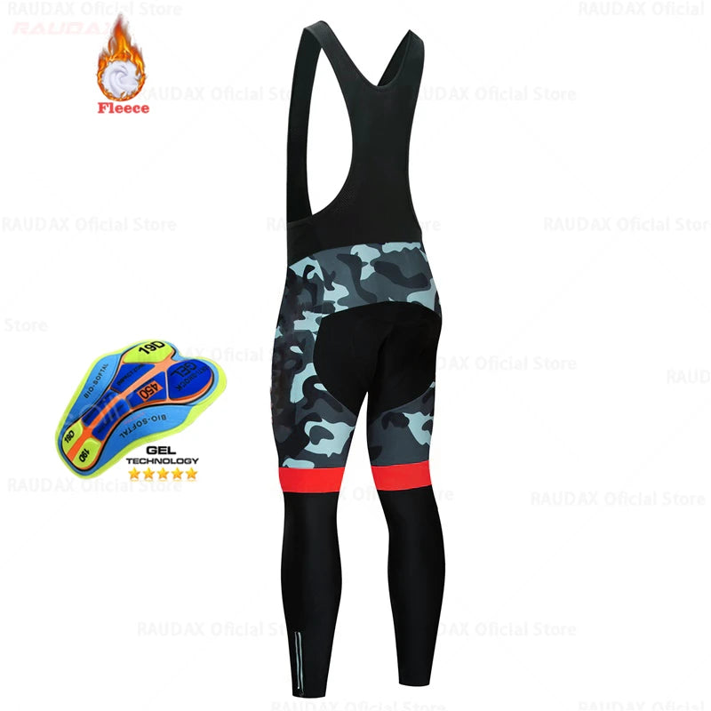 2025 Raudax Camouflage Winter Thermal Fleece Cycling Clothes Men's Jersey Suit Outdoor Riding Bike MTB Clothing Bib Pants Set