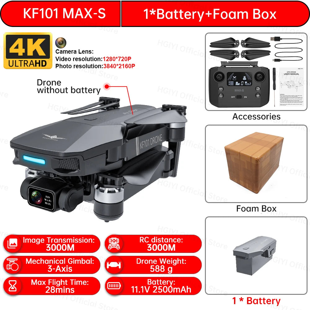 Teeggi KF101 Max-S Drone 4K Professional 5G WIFI Dron EIS Camera Anti-Shake 3-Axis Gimbal Brushless Motor RC Foldable Quadcopter