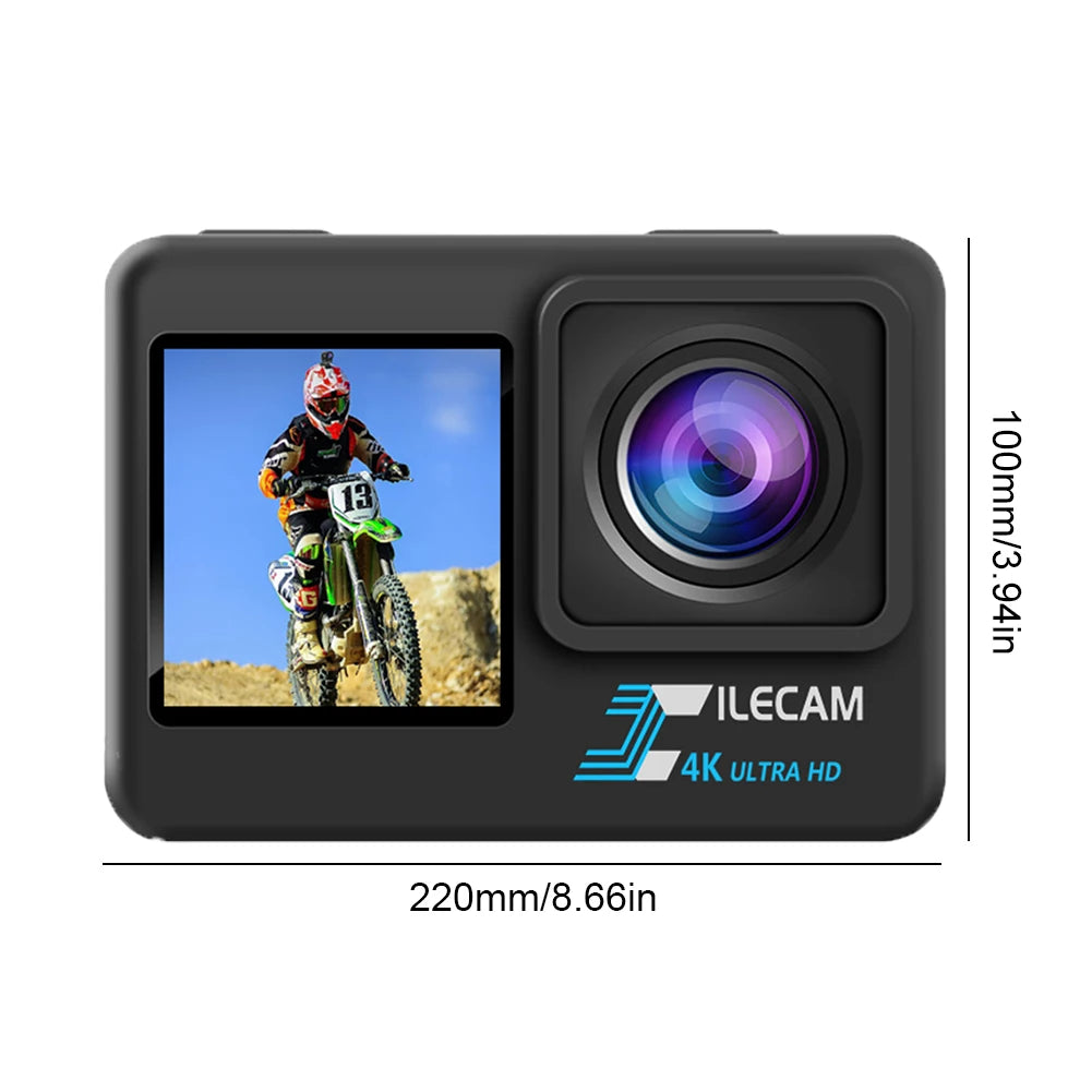 4K UHD Action Camera 1080P 30FPS 2.0 Inch IPS Screen Bicycle Video Recording Camera Anti-Shake Video Camera Dual Screen Display