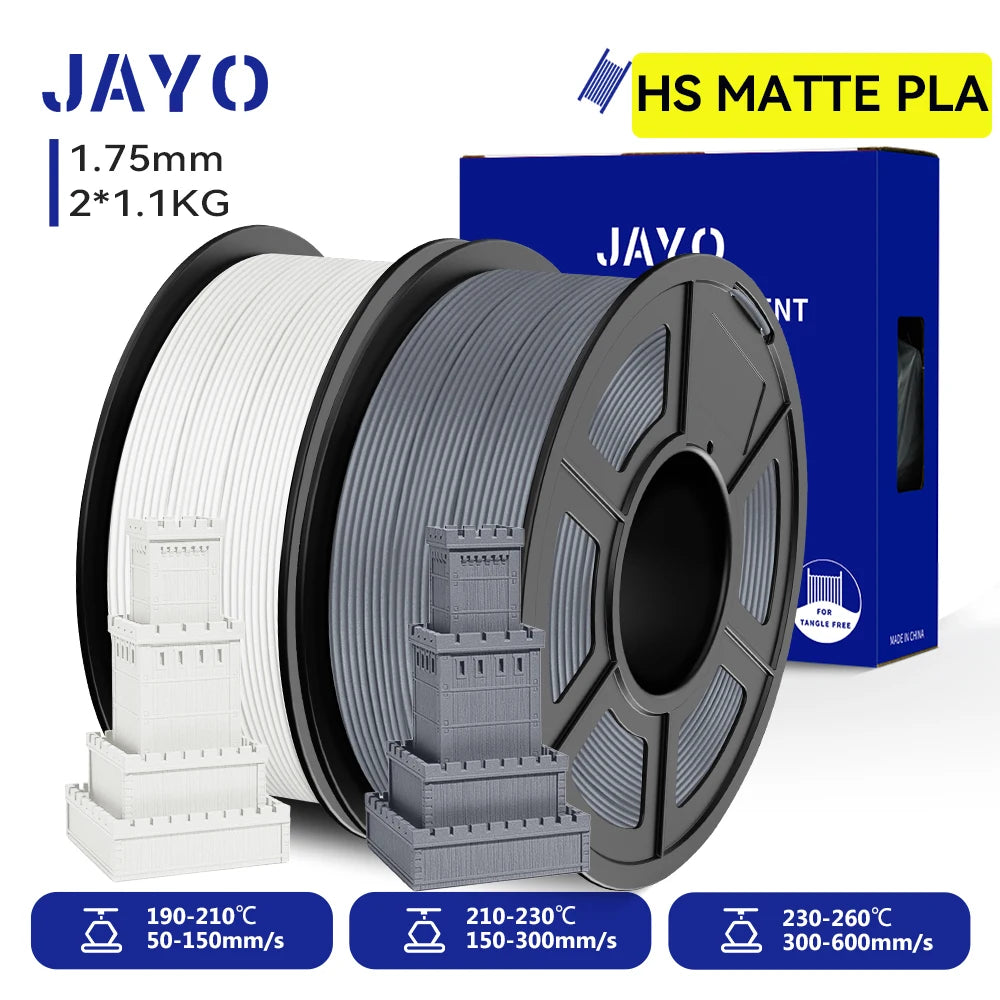 JAYO 2 Rolls 3D High Speed Matte PLA / PLA Matte / PLA Printer Filament 1.75mm 3D Printer Filament Neatly Wound PLA for 3D