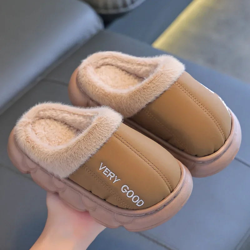 Children's Winter Slippers Warm Plush House Shoes with Classic British Style for Boys & Girls Cozy Winter Plush House Shoes