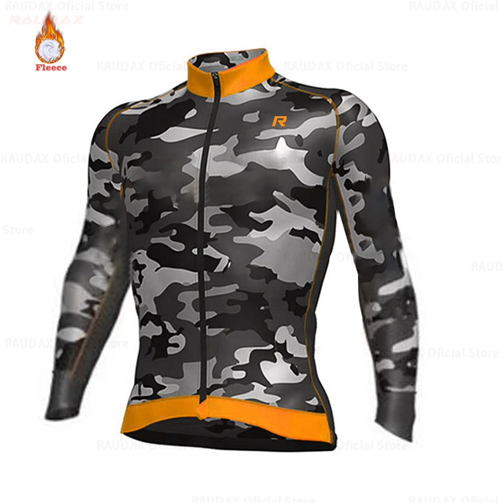 2025 Raudax Camouflage Winter Thermal Fleece Cycling Clothes Men's Jersey Suit Outdoor Riding Bike MTB Clothing Bib Pants Set