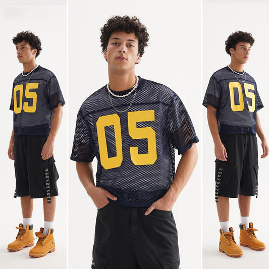 Customizable 260 Grams Regular T-Shirts Men Oversize Street Style Soccer Mesh Jersey Blank Knitted Digital Printing Letter 100%
