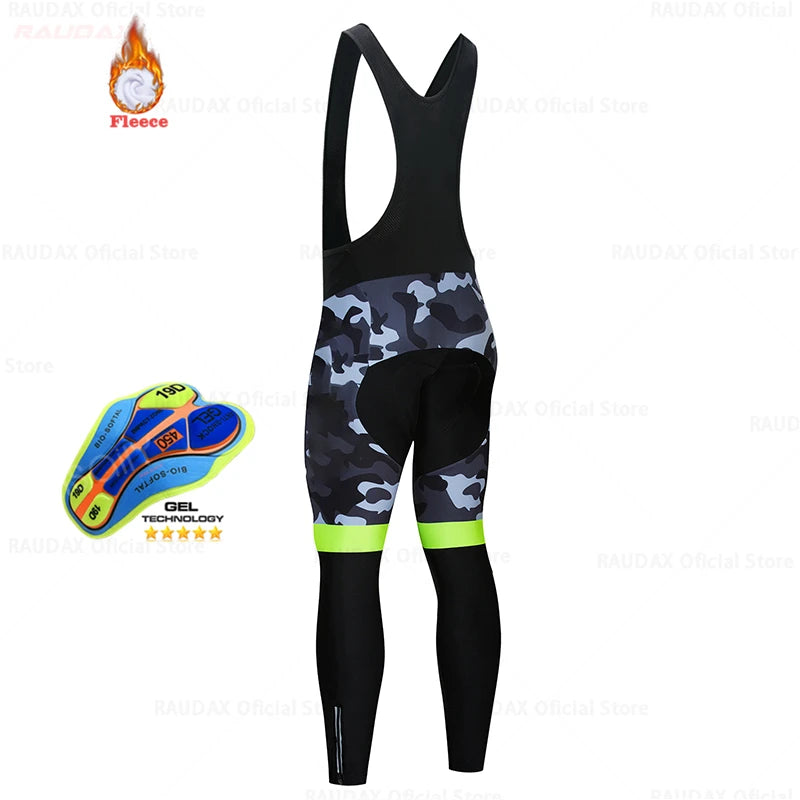 2025 Raudax Camouflage Winter Thermal Fleece Cycling Clothes Men's Jersey Suit Outdoor Riding Bike MTB Clothing Bib Pants Set