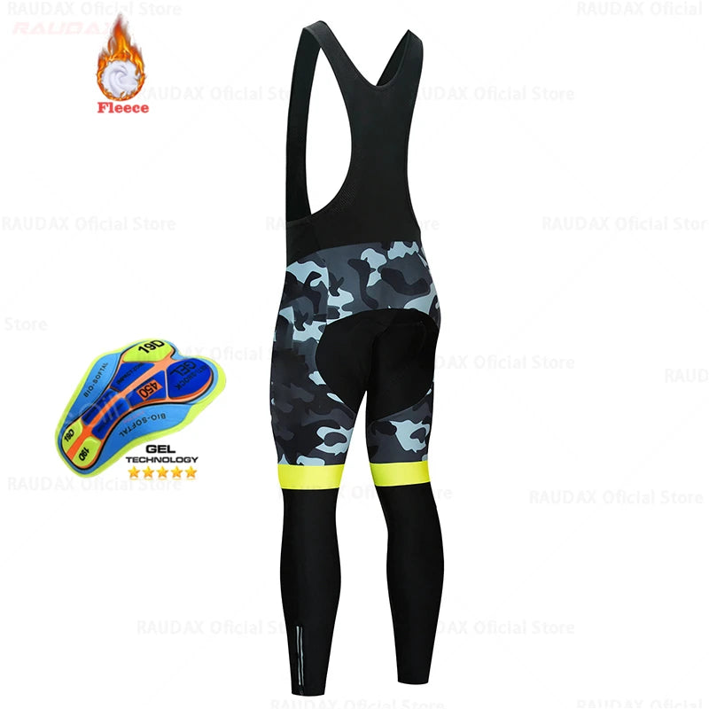 2025 Raudax Camouflage Winter Thermal Fleece Cycling Clothes Men's Jersey Suit Outdoor Riding Bike MTB Clothing Bib Pants Set