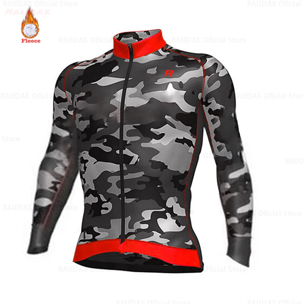 2025 Raudax Camouflage Winter Thermal Fleece Cycling Clothes Men's Jersey Suit Outdoor Riding Bike MTB Clothing Bib Pants Set