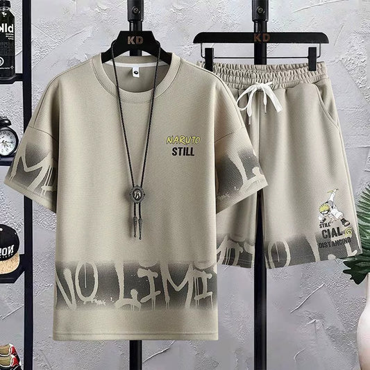 Hot Selling Loose Casual Fashionable Simple Street Trend Men's Summer Short Sleeved Shorts Sports Suit