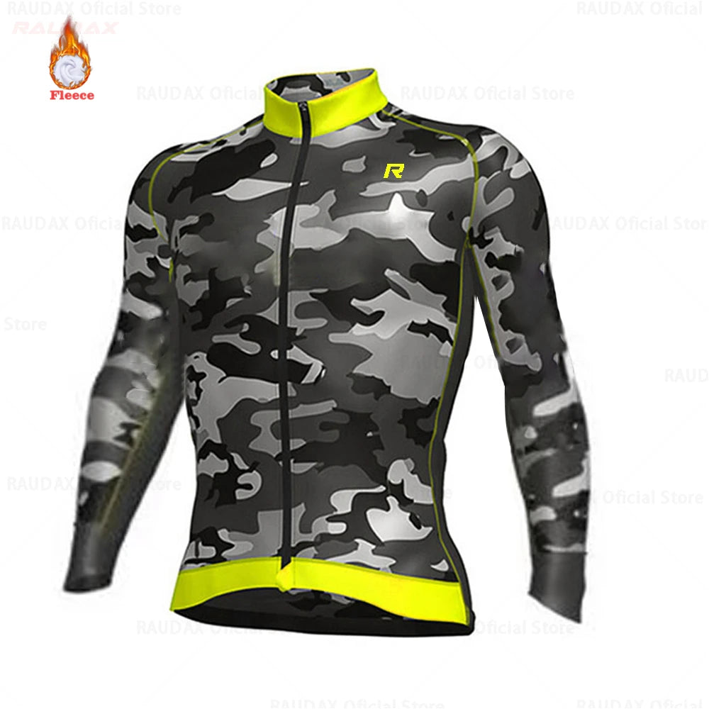 2025 Raudax Camouflage Winter Thermal Fleece Cycling Clothes Men's Jersey Suit Outdoor Riding Bike MTB Clothing Bib Pants Set