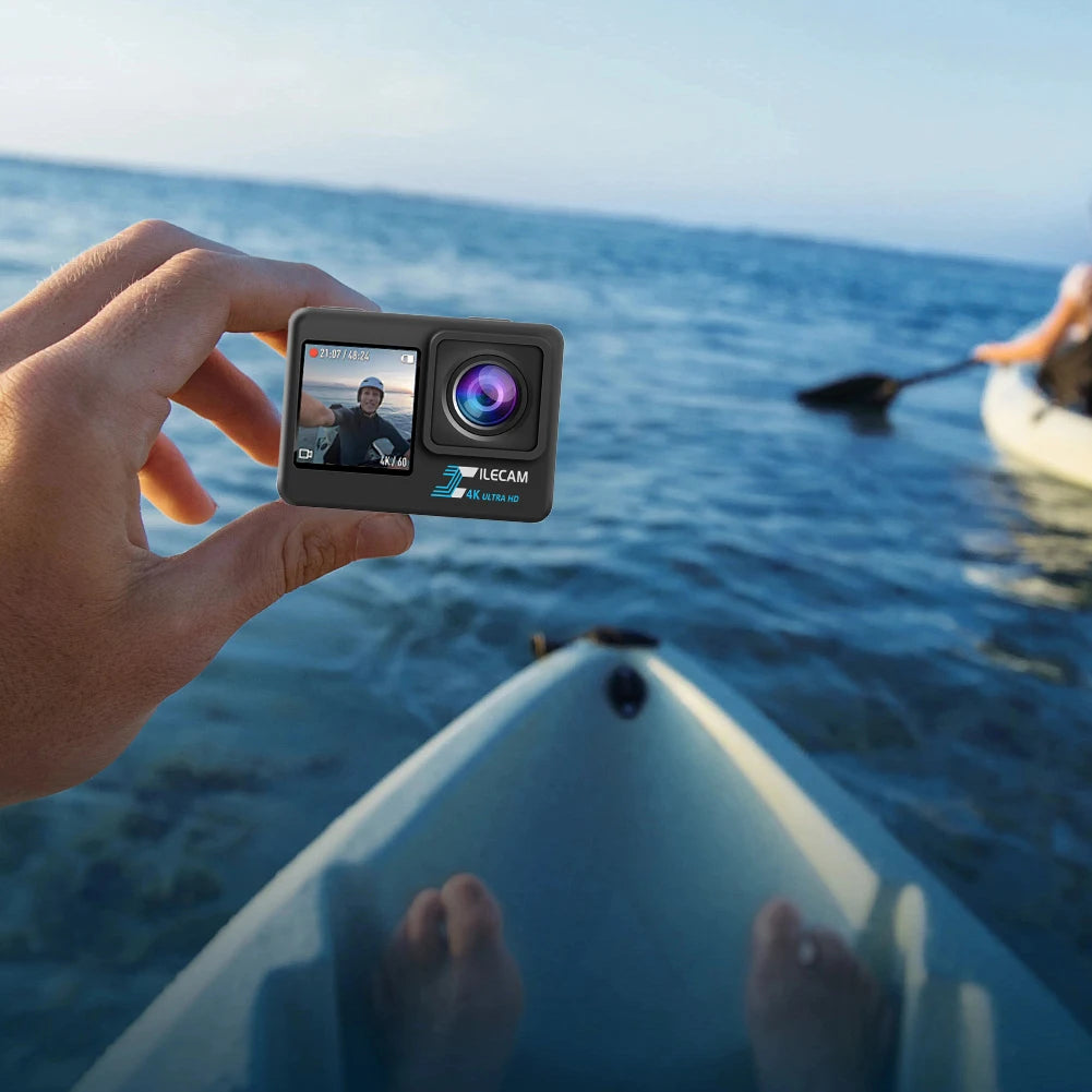 4K UHD Action Camera 1080P 30FPS 2.0 Inch IPS Screen Bicycle Video Recording Camera Anti-Shake Video Camera Dual Screen Display