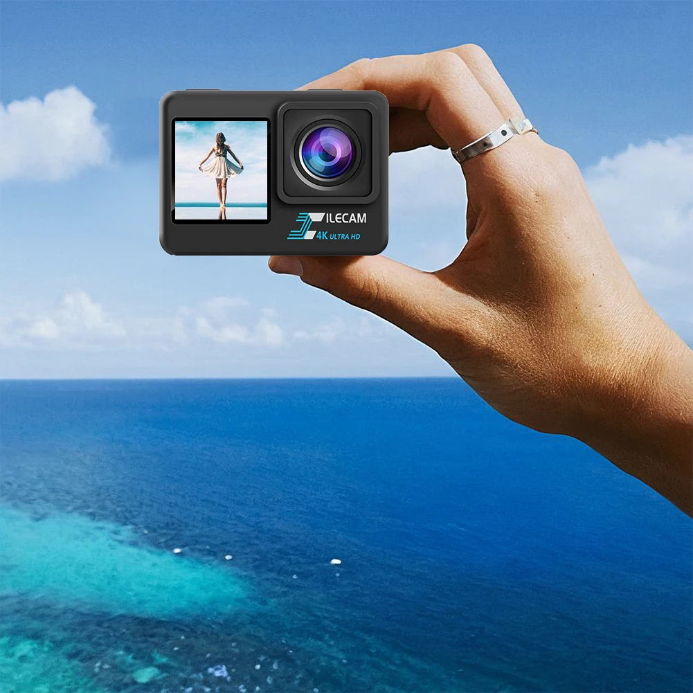 4K UHD Action Camera 1080P 30FPS 2.0 Inch IPS Screen Bicycle Video Recording Camera Anti-Shake Video Camera Dual Screen Display