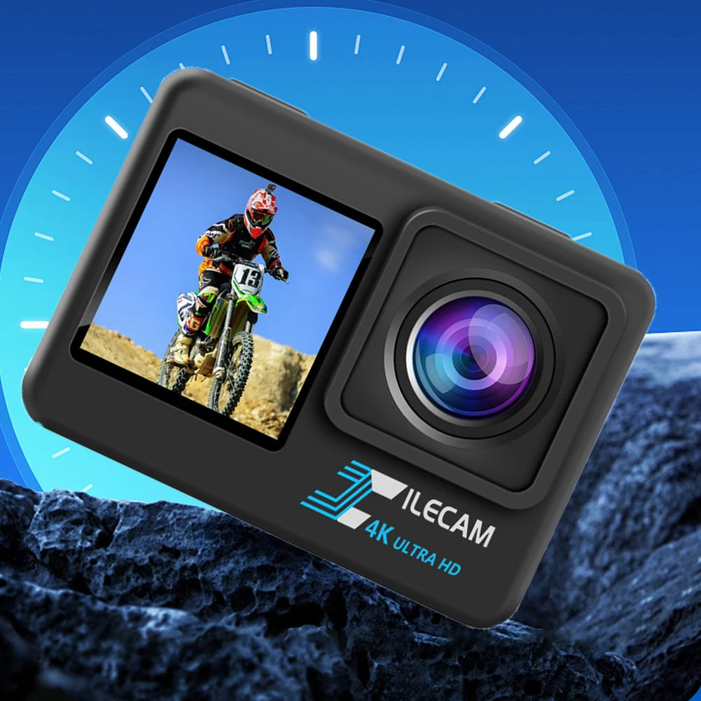 4K UHD Action Camera 1080P 30FPS 2.0 Inch IPS Screen Bicycle Video Recording Camera Anti-Shake Video Camera Dual Screen Display