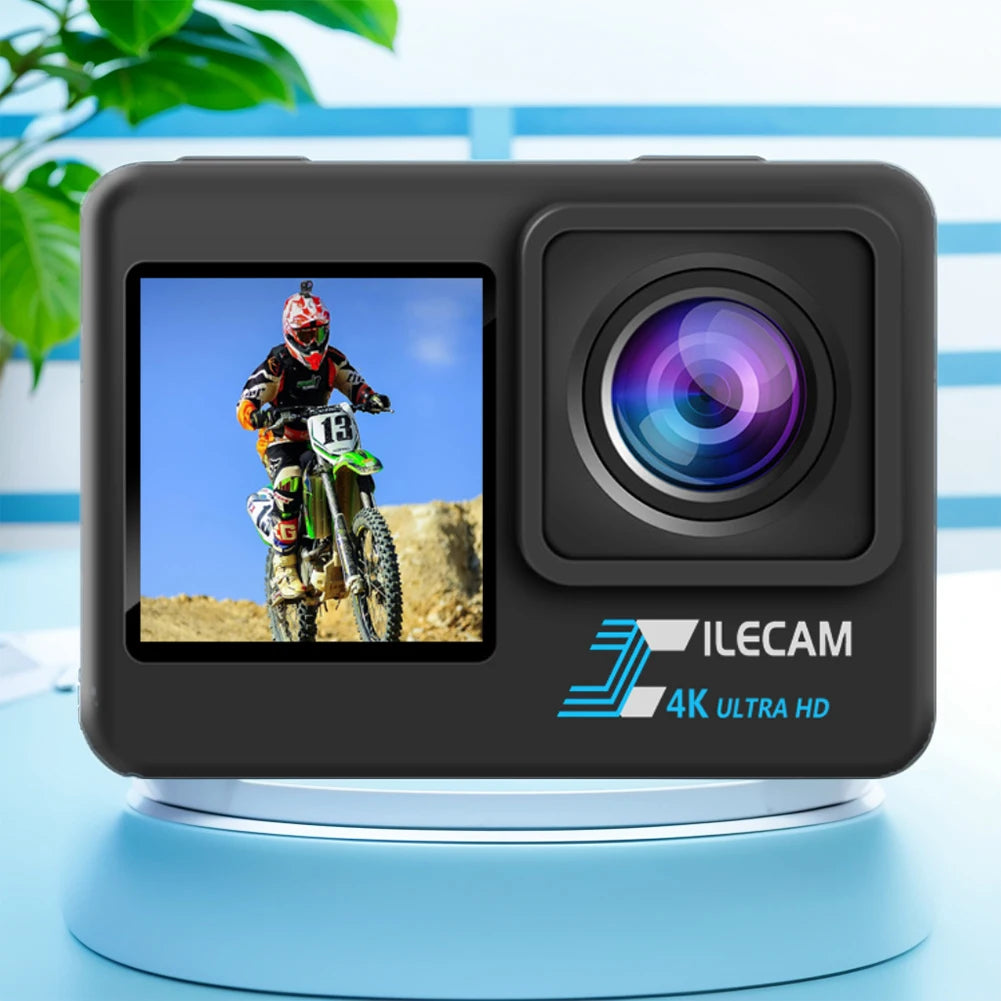 4K UHD Action Camera 1080P 30FPS 2.0 Inch IPS Screen Bicycle Video Recording Camera Anti-Shake Video Camera Dual Screen Display