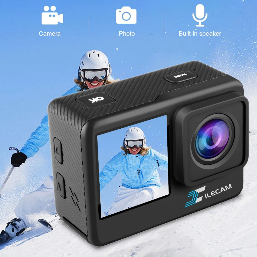 4K UHD Action Camera 1080P 30FPS 2.0 Inch IPS Screen Bicycle Video Recording Camera Anti-Shake Video Camera Dual Screen Display