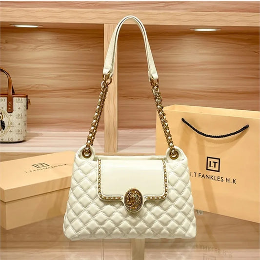 Brand genuine leather chain bag for women in 2025, new designer with a sense of luxury, large capacity underarm shoulder bag