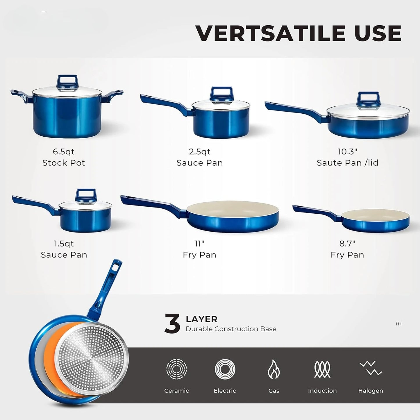 10 Pcs Pots and Pans Sets, Nonstick Cookware Set, Chemical-Free Kitchen Cooking, Stone-Derived Coating, Saucepan, Stock Pot.