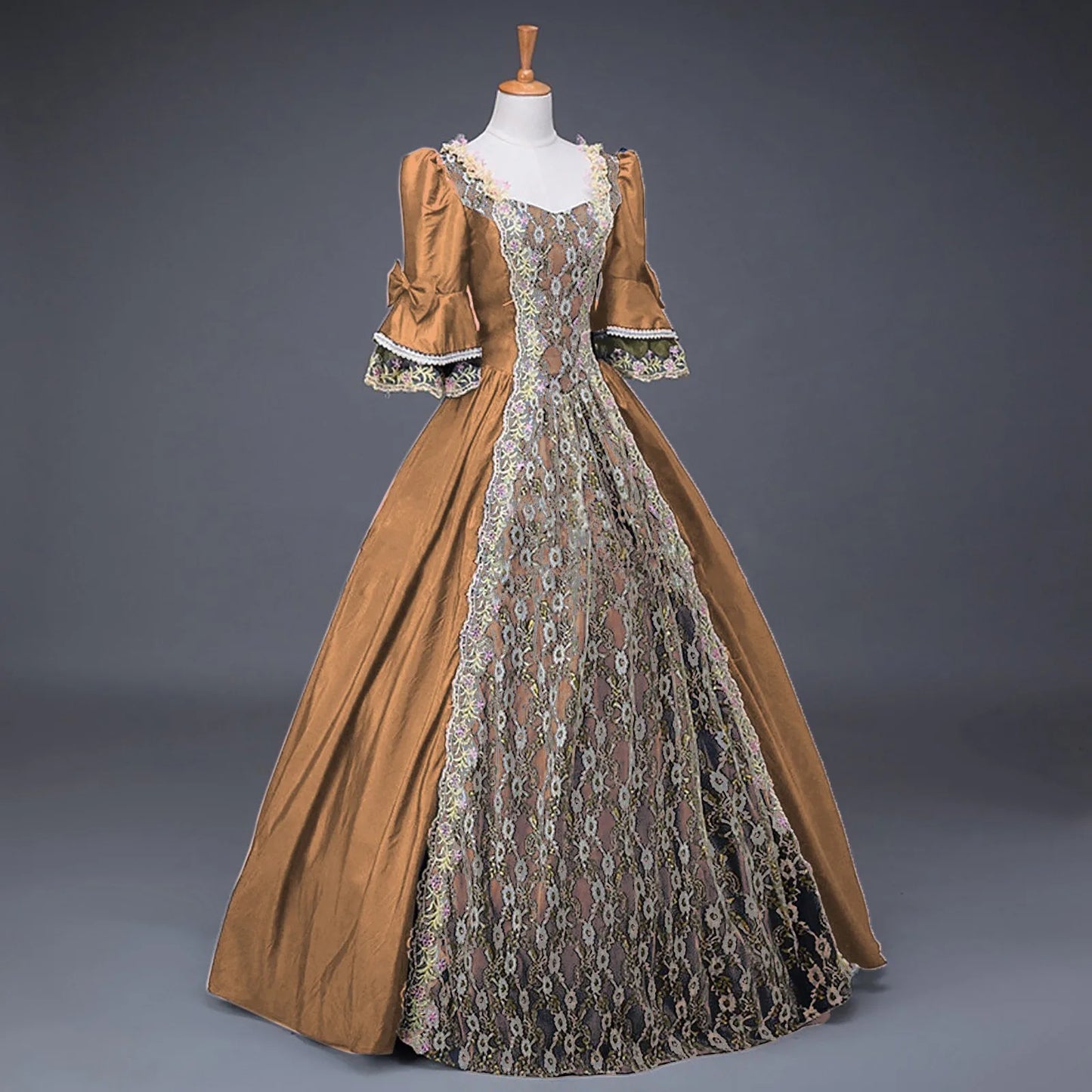 18th Century Medieval Dress Women High Waist Half Sleeve Ball Gown Princess Lace Patchwork Satin Dress Queen Renaissance Costume