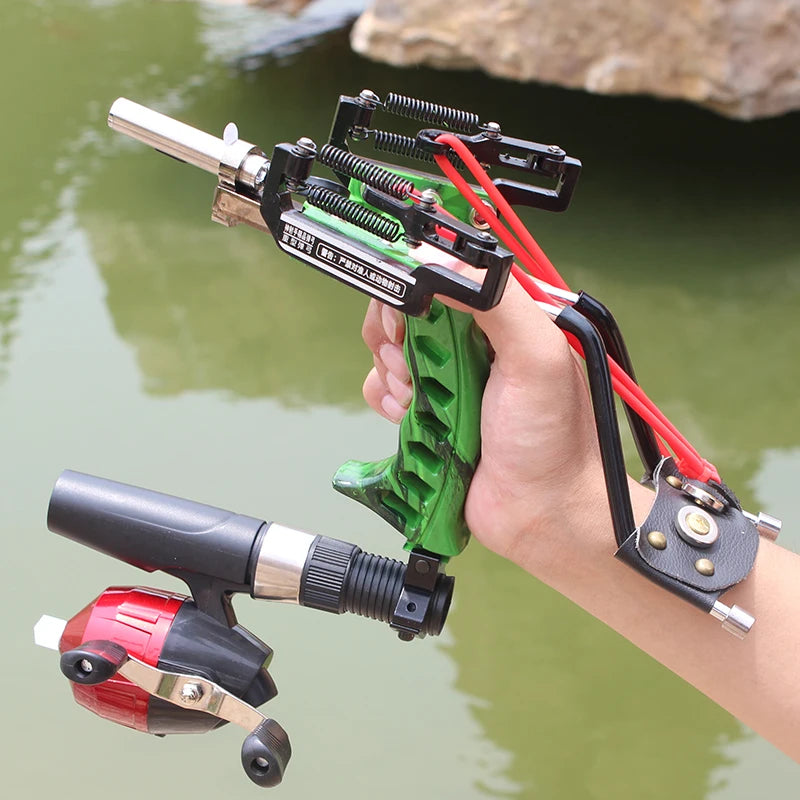 4-Color Fish Shooting Laser Fishing Metal Slingshot Outdoor Hunting Dart Shooting Slingshot Rubber Band Reel Gloves Package