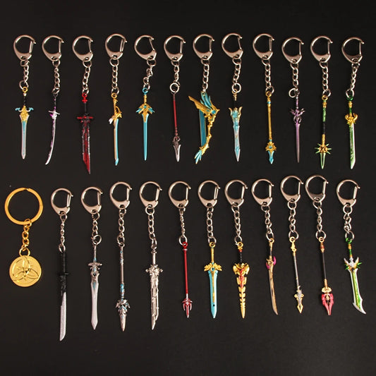 Game Sword Keychain Zhongli Venti Diluc Weapons Skyward Blade Key Chain Keyring Collections Jewelry Gift
