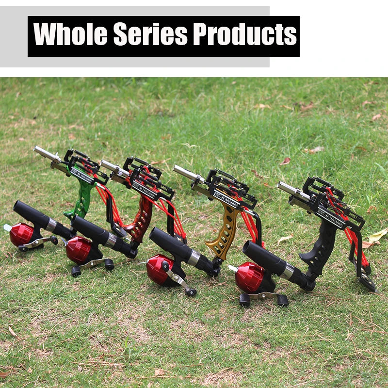 4-Color Fish Shooting Laser Fishing Metal Slingshot Outdoor Hunting Dart Shooting Slingshot Rubber Band Reel Gloves Package