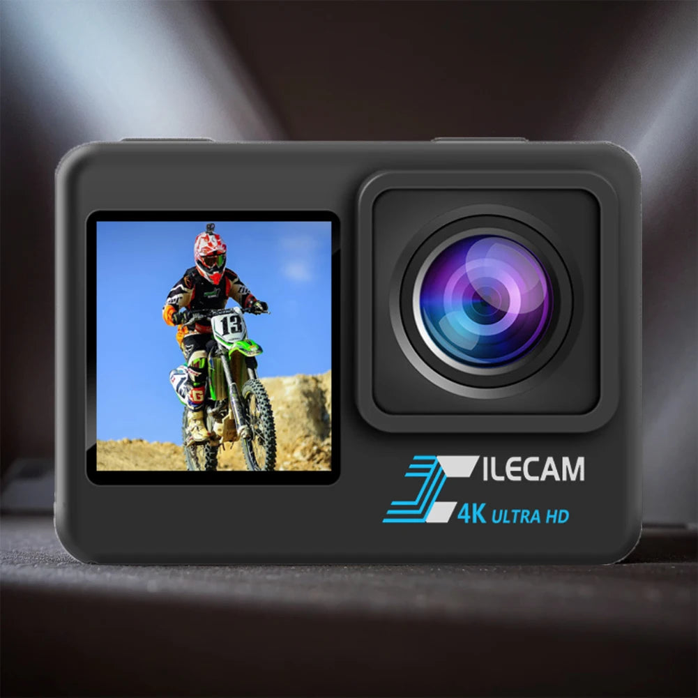 4K UHD Action Camera 1080P 30FPS 2.0 Inch IPS Screen Bicycle Video Recording Camera Anti-Shake Video Camera Dual Screen Display
