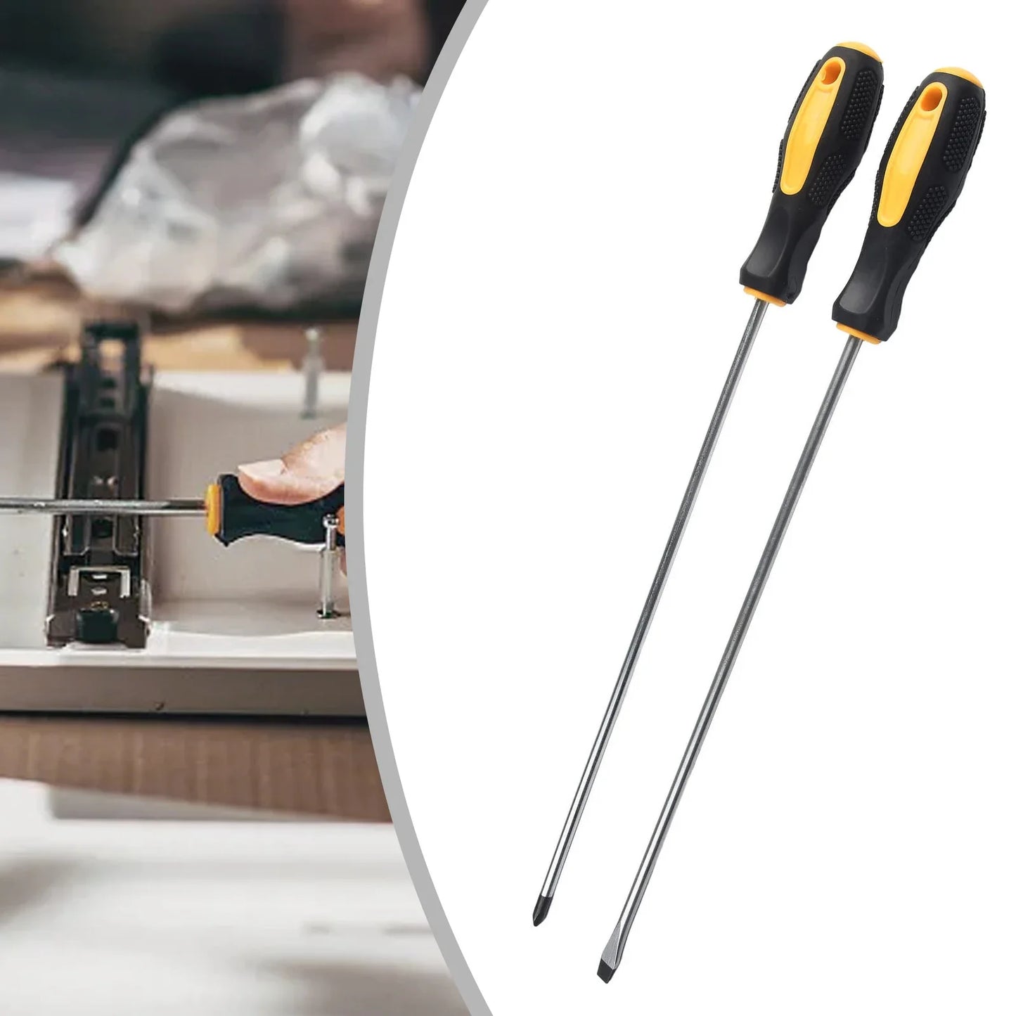 1/2pcs Extended Screwdriver Alloy Steel 12Inch Long Slotted Cross Screwdriver Magnetic Screwdriver With Rubber Handle