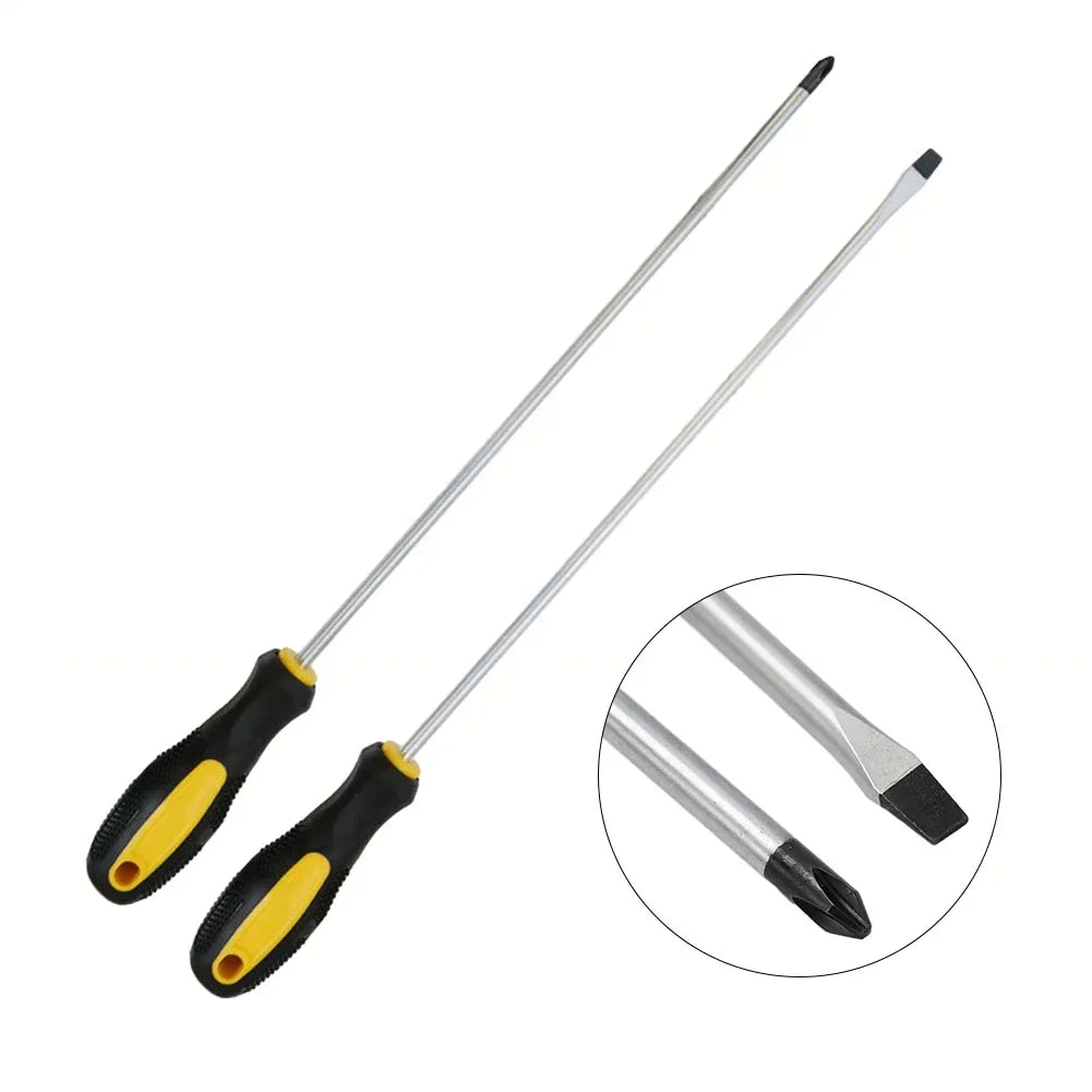 1/2pcs Extended Screwdriver Alloy Steel 12Inch Long Slotted Cross Screwdriver Magnetic Screwdriver With Rubber Handle