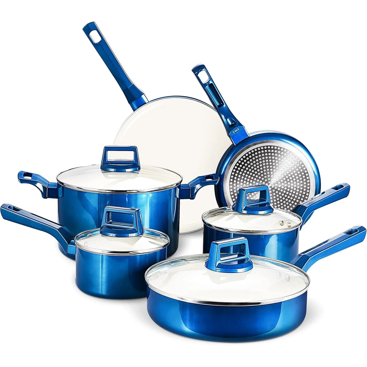 10 Pcs Pots and Pans Sets, Nonstick Cookware Set, Chemical-Free Kitchen Cooking, Stone-Derived Coating, Saucepan, Stock Pot.