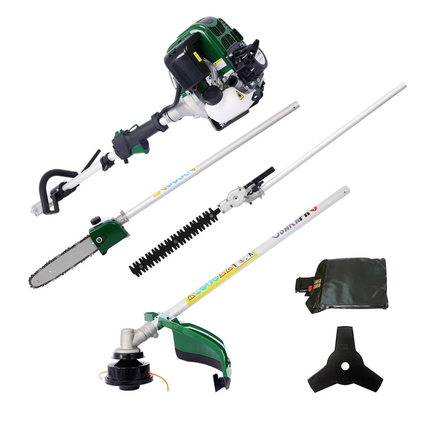4 in 1 Multi-Functional Trimming Tool 31CC 4-Cycle Garden Tool System with Gas Pole Saw Hedge Trimmer Grass Trimmer Brush Cutter