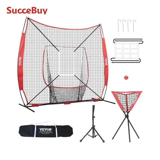 SucceBuy 7ft x 7ft Portable Baseball Softball Practice Training Net for Hitting Catching Pitching with Carry Bag Ball Collector