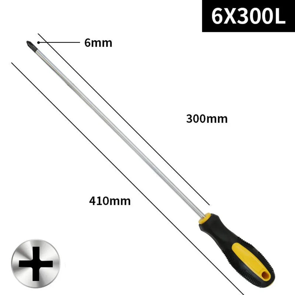 1/2pcs Extended Screwdriver Alloy Steel 12Inch Long Slotted Cross Screwdriver Magnetic Screwdriver With Rubber Handle