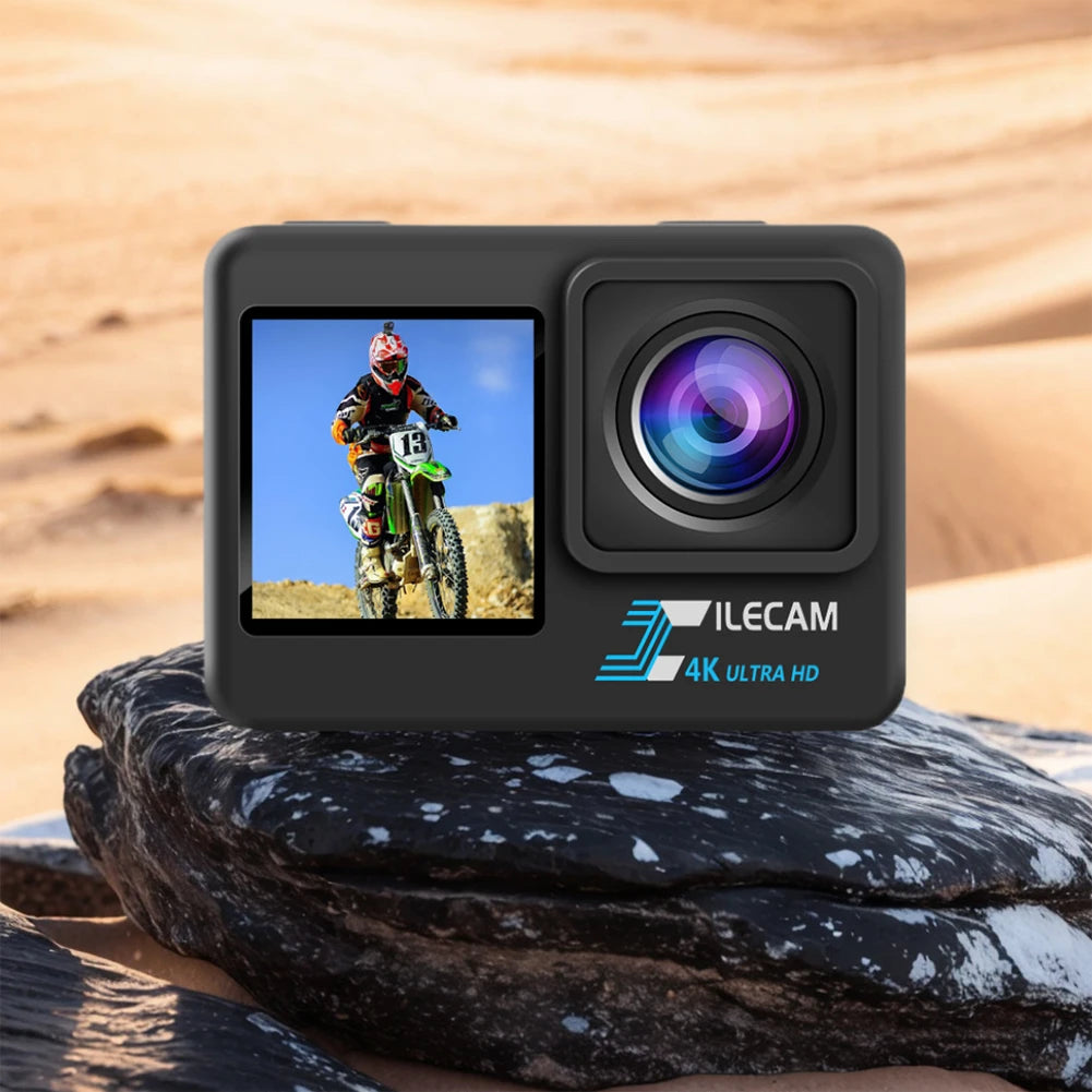 4K UHD Action Camera 1080P 30FPS 2.0 Inch IPS Screen Bicycle Video Recording Camera Anti-Shake Video Camera Dual Screen Display