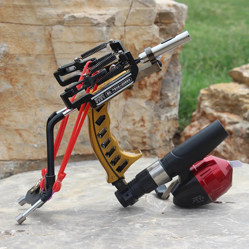 4-Color Fish Shooting Laser Fishing Metal Slingshot Outdoor Hunting Dart Shooting Slingshot Rubber Band Reel Gloves Package