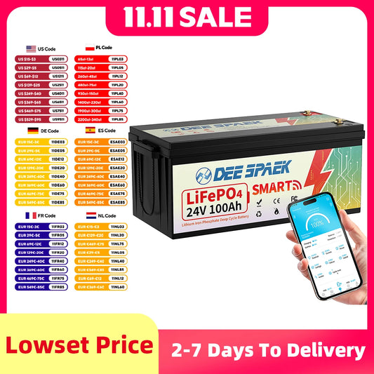 24V 100Ah LiFePO4 Battery With 100A BMS 8000+ Cycles For Camper RV Home Energy Storage Solar Trolling Motor 24V Lithium Battery