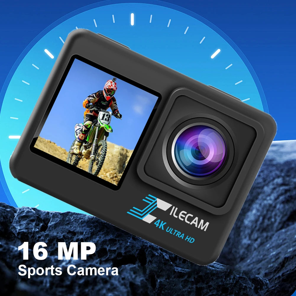 4K UHD Action Camera 1080P 30FPS 2.0 Inch IPS Screen Bicycle Video Recording Camera Anti-Shake Video Camera Dual Screen Display