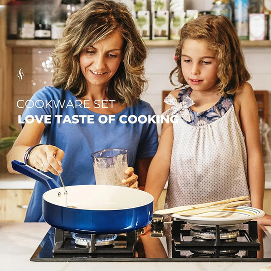 10 Pcs Pots and Pans Sets, Nonstick Cookware Set, Chemical-Free Kitchen Cooking, Stone-Derived Coating, Saucepan, Stock Pot.