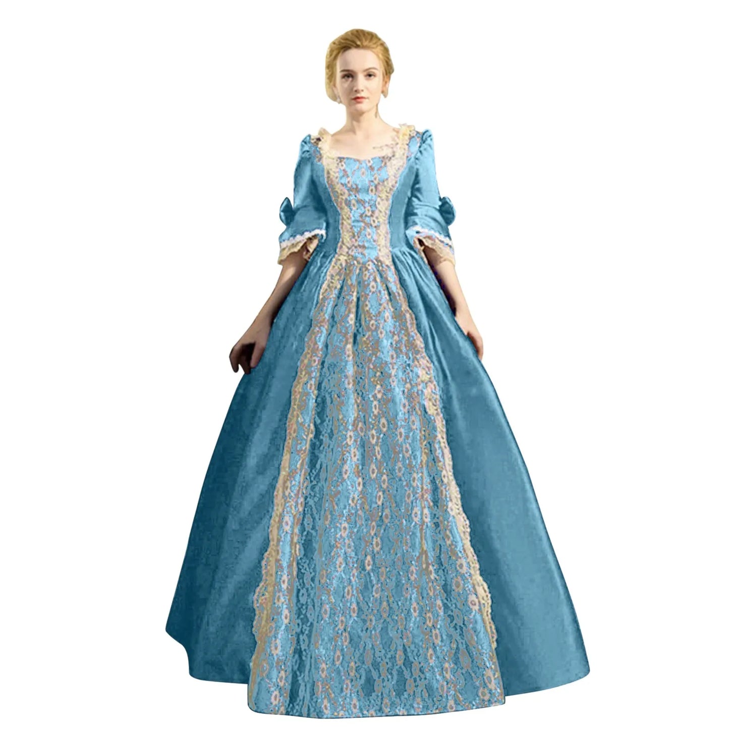 18th Century Medieval Dress Women High Waist Half Sleeve Ball Gown Princess Lace Patchwork Satin Dress Queen Renaissance Costume