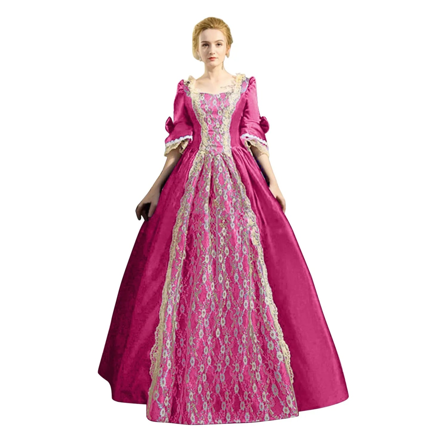 18th Century Medieval Dress Women High Waist Half Sleeve Ball Gown Princess Lace Patchwork Satin Dress Queen Renaissance Costume