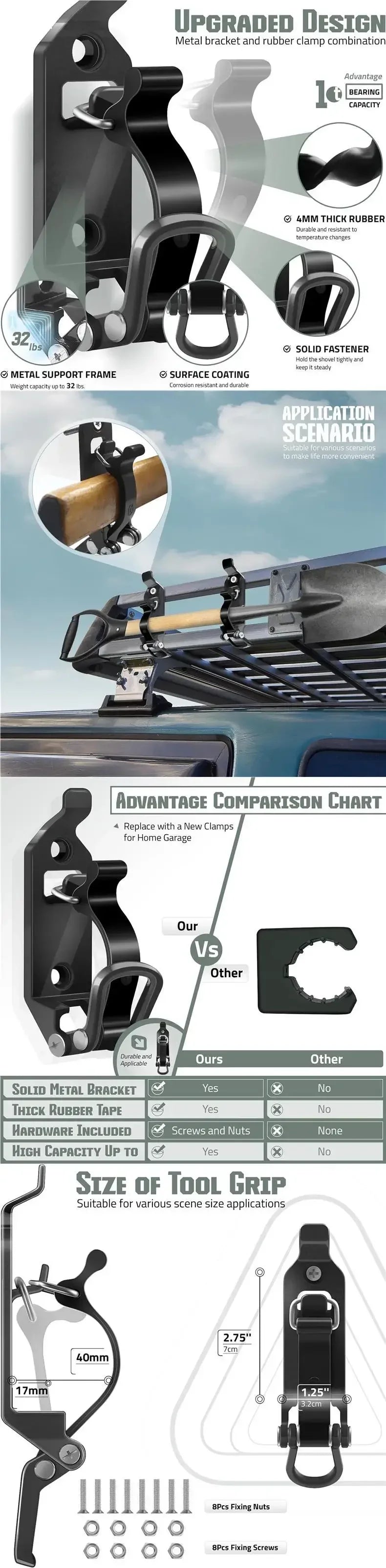 2-4PCS Tool Fixing Bracket Wall Mounting Bracket Shovel Ax Quick Release Clamp Shovel Bracket Car RV Boat Home Accessories