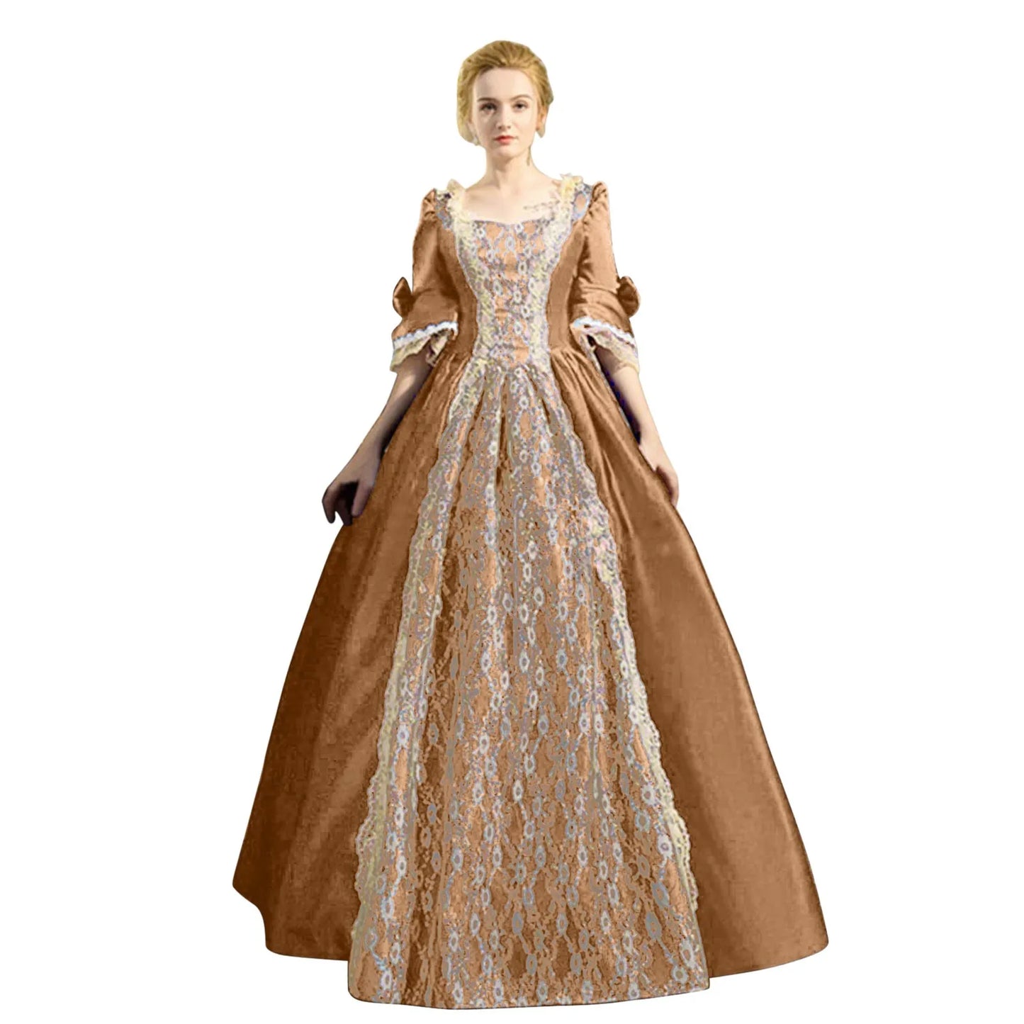 18th Century Medieval Dress Women High Waist Half Sleeve Ball Gown Princess Lace Patchwork Satin Dress Queen Renaissance Costume