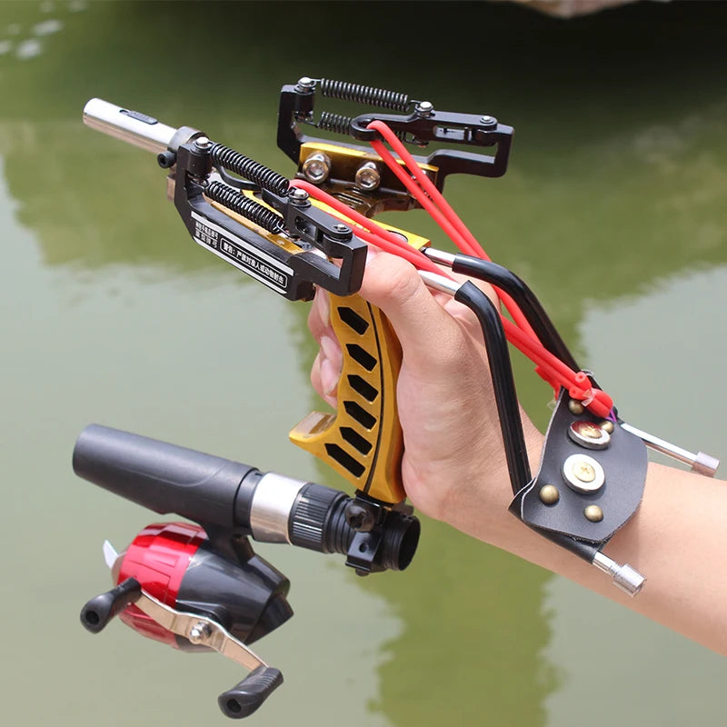 4-Color Fish Shooting Laser Fishing Metal Slingshot Outdoor Hunting Dart Shooting Slingshot Rubber Band Reel Gloves Package
