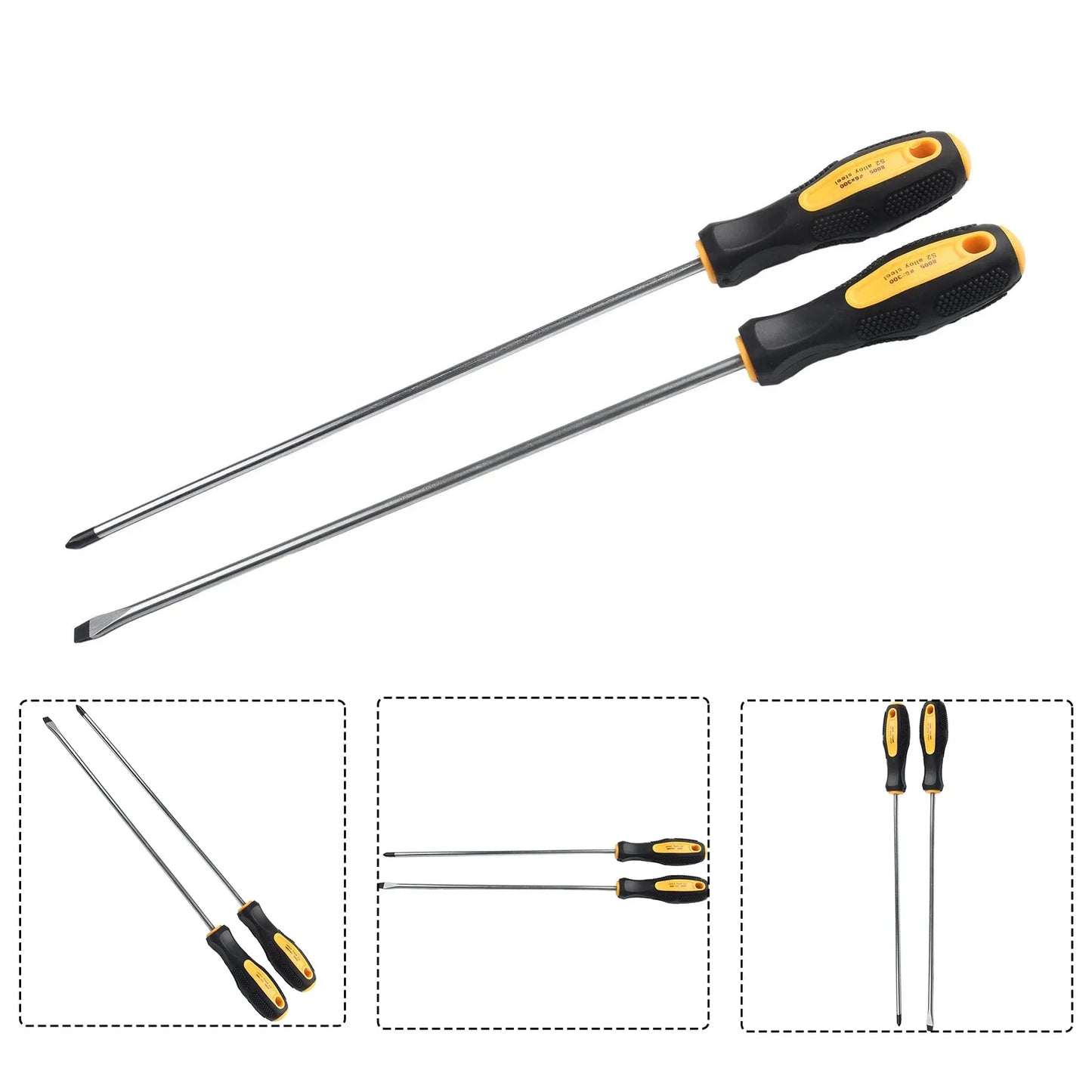 1/2pcs Extended Screwdriver Alloy Steel 12Inch Long Slotted Cross Screwdriver Magnetic Screwdriver With Rubber Handle