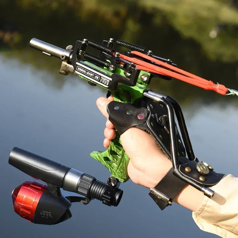 4-Color Fish Shooting Laser Fishing Metal Slingshot Outdoor Hunting Dart Shooting Slingshot Rubber Band Reel Gloves Package
